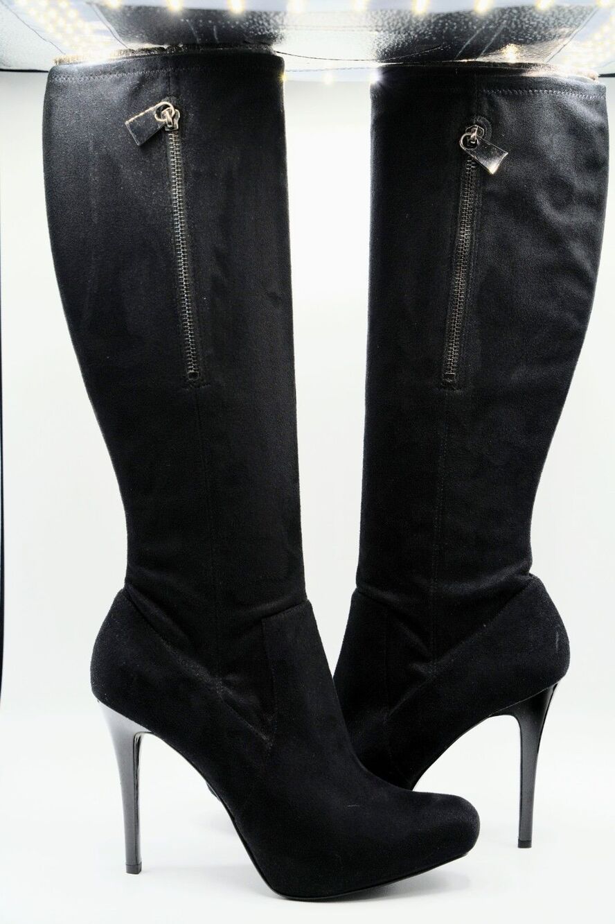 Guess Suede Like Black Stiletto Heel Boots US 8.5